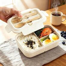 1 hộp cơm bento kèm thìa và dĩa, tiện dụng, dùng được trong lò vi sóng và máy rửa chén, thích hợp cho trường học, văn phòng, cắm trại, nhà bếp và bảo quản thực phẩm, vật dụng thiết yếu. - Nhiều màu - Xem 4