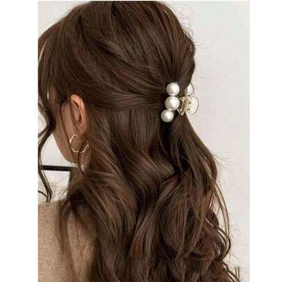 1pc Elegant & Cute Faux Pearl Side Bangs & Back Hair Clip, Suitable For Students And Women, Suitable For Summer And Winter