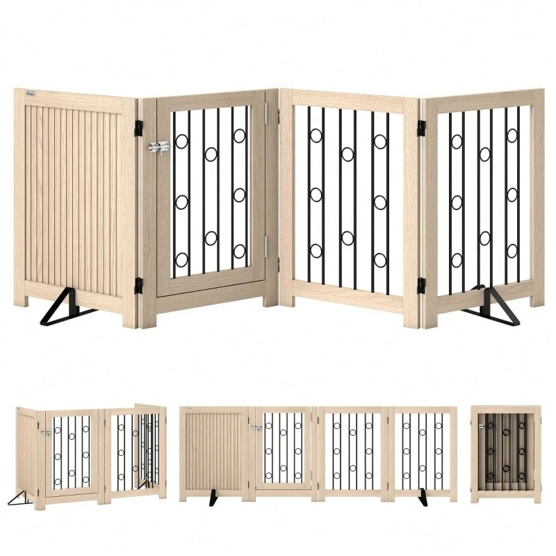 Independent Pet Gate With Dog Screen And Door, 4 Panels, Suitable For ...