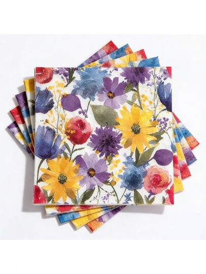 20pcs/Set, 40pcs/Set, 60pcs/Set Vibrant Floral Watercolor Print Thick & Soft Party Napkins, 2-Ply Soft Paper Napkins, Unfolded Size 33cm*33cm, Suitable For: Wedding, Tea Party, Birthday Party Decoration, Party Decor, Party Supplies, Holiday Decoration, Holiday Supplies