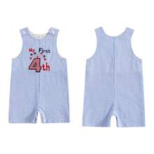 4th Of July Baby Clothes Newborn Girl Boy Smocked Bubble Romper Flag Plaid Overalls Infant First 4th Of July Outfit - 藍紅色 - 查看 6
