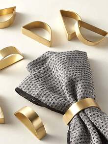 4-24pcs Matte Gold D-Shape Napkin Rings, Semi-Circle Metal Gold Napkin Holder Clips, Autumn Thanksgiving Christmas Napkin Rings, Dining Table Decor, Weddings, Banquets, Parties, Easter - Gold - View 1