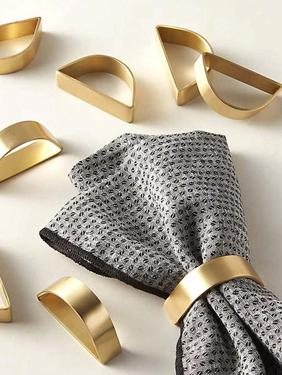 4-24pcs Matte Gold D-Shape Napkin Rings, Semi-Circle Metal Gold Napkin Holder Clips, Autumn Thanksgiving Christmas Napkin Rings, Dining Table Decor, Weddings, Banquets, Parties, Easter - Gold - View 1