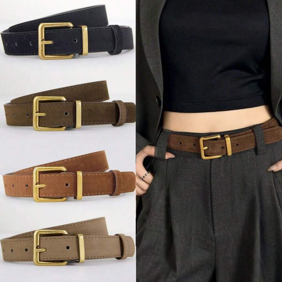 Thắt lưng da lộn kiểu Mỹ cổ điển, chất liệu nhung, đa năng, phù hợp với quần jeans thường ngày.