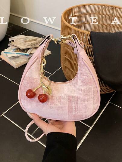 low tea 1件装低茶色撞色PU皮手提包，女士复古时尚新月形手提包，顶部双提手设计，拉链封口，可拆卸可调节肩带，适合旅行、购物、约会、女士礼物，通勤、户外活动、旅行、徒步（带吊坠）