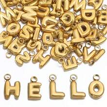 5 mặt dây chuyền chữ cái tiếng Anh bằng thép không gỉ mạ vàng, nguyên liệu tự làm trang sức cho vòng cổ, vòng tay, xâu hạt. - tự làm lấy - Xem 3