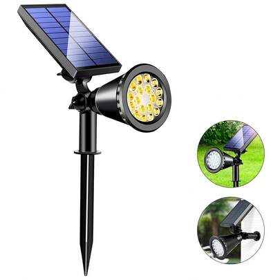1 đèn pha năng lượng mặt trời ngoài trời, 18 đèn LED, 2 chế độ chiếu sáng, có thể điều chỉnh, chống chịu thời tiết, thích hợp cho đường lái xe/sân sau/cảnh quan/cây cối/nhà để xe (ánh sáng trắng ấm, đổi màu)
