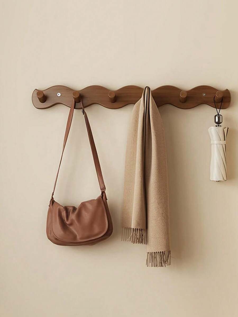 4/6 Hooks Wooden Wavy Coat Rack, Suitable For Hanging Clothes, Bathroom Storage, Wall-Mounted Key And Bag Storage, Ideal For Installation By Entryway Door, Comes With Coat Hooks, Also Suitable As Bedroom Coat Rack