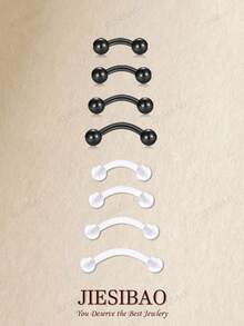 JIESIBAO 16G 眉钉耳骨弯杆套装 眉钉耳骨唇钉 男女通用 8-12mm 医用钢弯杆眉环 垂直唇钉 唇部饰品 - 彩色 - 查看 14