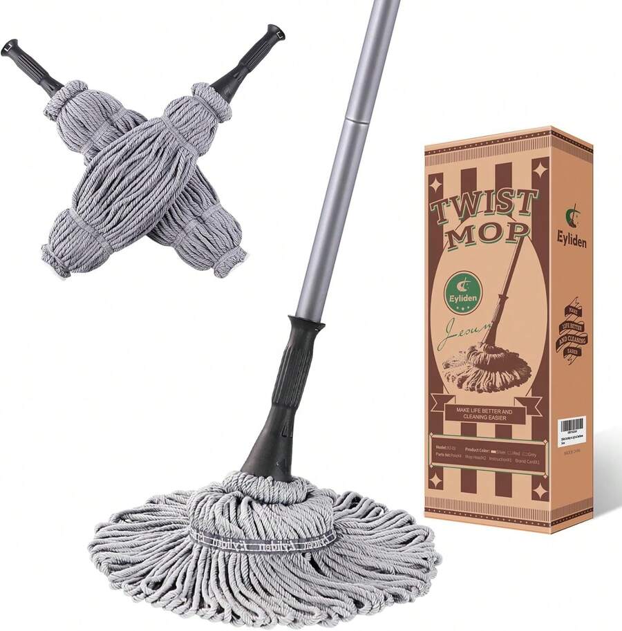 Eyliden Mop With 2 Reusable Microfiber Heads, Easy Wringing Twist Mop, 57.5 Inch Long Handle, Wet Mops For Floor Cleaning, Commercial Household Clean Hardwood, Vinyl, Tile And More (Grey) - Gray - 查看 1