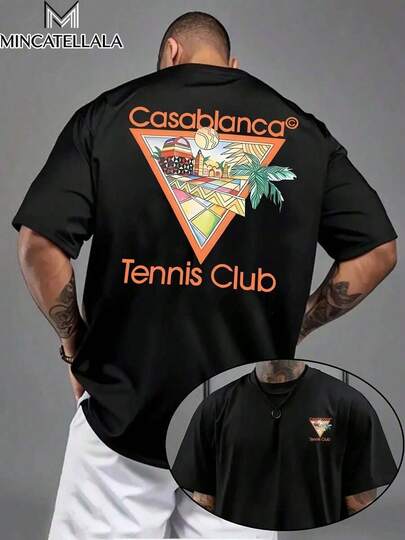 Tennis Club Triangular Orange Art,Men's T-Shirts, Menswear, Printed T-Shirts, Gifts For Men, Holiday Clothing, Casual Home Wear, Fashion, Unisex