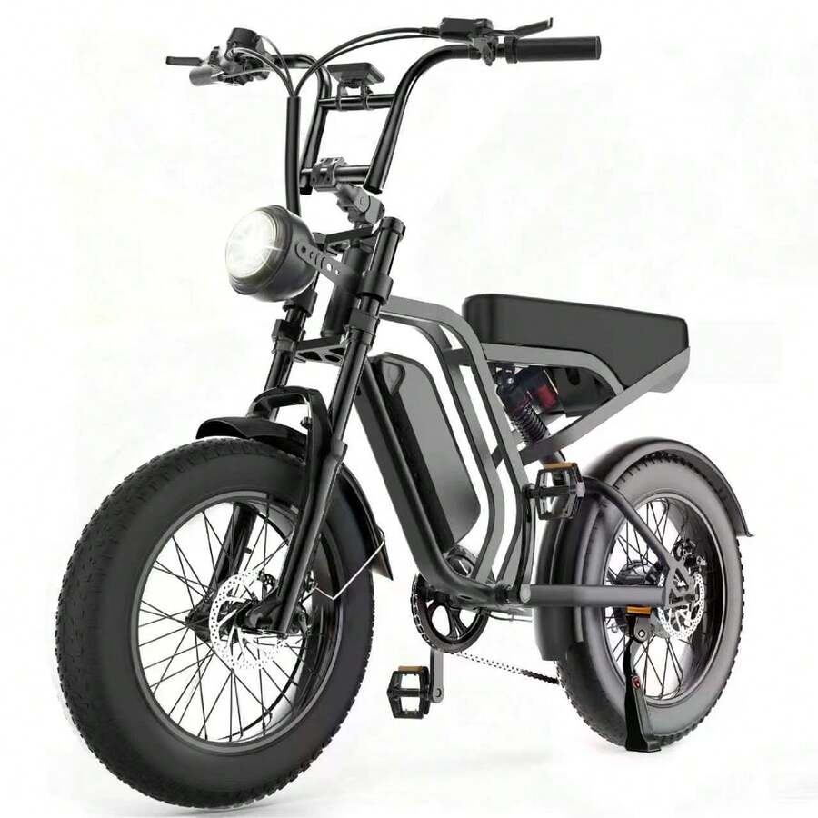 Adult Electric Bicycle, 749W Motor, 48V 15Ah Battery, 20x4-Inch Thick Tires, Top Speed Up To 27.9 Mph, Range Up To 37 Miles, All-Terrain Retro Electric Bicycle. - 黑色 - 查看 1