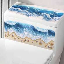 1 pieza Pegatina realista de ola de playa y concha para el inodoro, autoadhesiva impermeable con estilo oceánico para el baño, decoración tropical de verano extraíble para el tanque del inodoro - Unitalla - Ver 4
