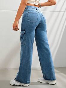 Women's Casual Relaxed Fit Jeans With Side Pocket Design - Blue - View 7