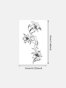 1pc Fashionable Washable Realistic Lily Flower Temporary Tattoo Sticker. Waterproof And Long-Lasting, With Fresh Vine Design, Suitable For Waist Or Side Waist, Suitable For All People,Sketch Style - Black - View 4