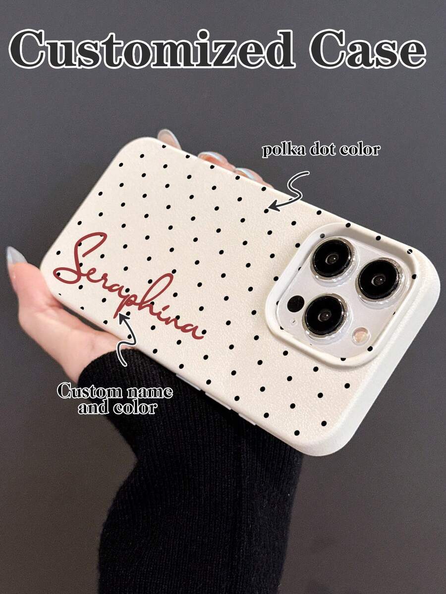 Customized Minimalist Classic Polka Dot Handwritten Signature Short Phrase Phone Case, Customizable Color And Texture, Suitable For IPhone 11 12 13 14 15 16 17 Pro Max - Multicolor - View 1