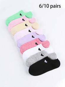 3/6/10 Pairs Women's Thin Invisible Low-Cut Socks, Heart-Shaped Boat Socks, Multi-Functional Breathable Short Socks For Summer - Multicolor - View 8