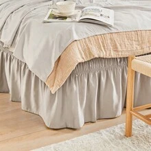 VOLTITO 1pc Elastic Bed Ruffle - Easy Wrap Around Ruffle - Microfiber Bed Skirt With Adjustable Elastic Belt 15 Inch Tailored Drop - Hotel Quality Bedskirt, Fade Resistant (T/F/Q/K) - Linen - 查看 12