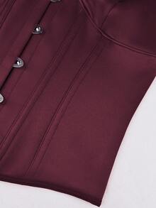 性感缎面束身露脐上衣，女士露背吊带背心，前扣后系带设计，塑腰内衣，情人节夏季穿搭 - 暗紫色 - 查看 3