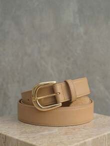 Women's Belt Set With GABI Gold Metallic Buckle In Minimalist Faux Leather - Black and Beige - View 3