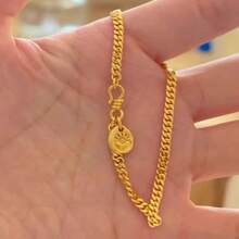 1条不锈钢时尚奢华创意新款中国风双面“福”字手链，女士优雅简约钛钢珠串珠手链 - 金元寶手鍊 - 查看 1