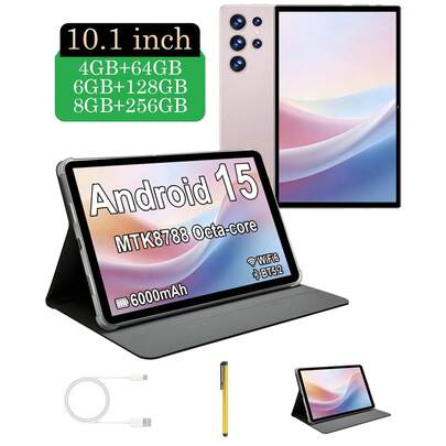 Qetupa Tablet PC Android de 10.1 pulgadas, con funda protectora y lápiz stylus, 4GB/6GB/8GB RAM + 64GB/128GB/256GB ROM (ampliable hasta 1TB), procesador MTK8788 Octa-Core de 2.0GHz, pantalla táctil IPS HD de 1280x800, cámara frontal de 5MP y cámara trasera de 8MP, batería de 6000mAh, WiFi 6, Bluetooth 5.2, GPS, carga tipo C, sin ranura para tarjeta SIM, ultra delgada y portátil, adecuada para negocios, estudio, oficina móvil y entretenimiento, adecuada para niños o adultos, regalo perfecto para Navidad, San Valentín, cumpleaños y otras festividades
