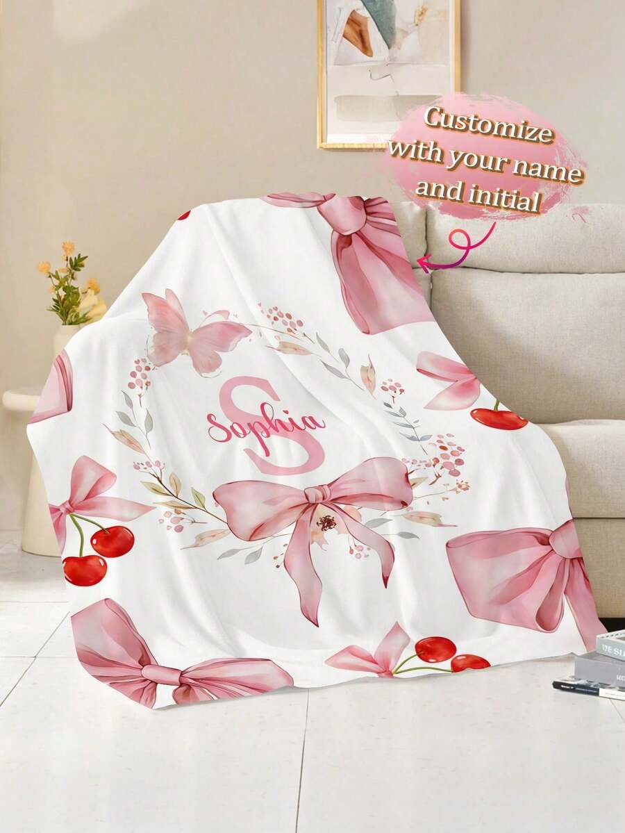 1 chiếc chăn lông cừu in hình hoa anh đào màu hồng, chăn điều hòa bằng vải flannel/nhung san hô, chăn trang trí phòng ngủ, phòng khách với họa tiết hoa và bướm, tự thiết kế, quà sinh nhật cho bạn gái. - Nhiều màu - Xem 1