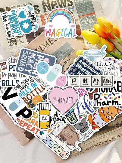 50张卡通药剂师贴纸，独特创意设计，非常适合用于剪贴簿、吉他、笔记本、行李箱、计划本、平板电脑和学习用品的装饰。