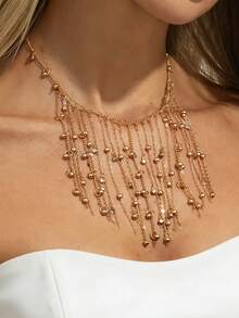 1件波西米亚风水钻镶嵌金属串珠流苏项链，优雅奢华，适合派对、日常休闲佩戴、情侣约会、女士节日生日等场合，百搭珠宝礼品。 - 項鍊 - 查看 11