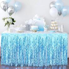 1 Stück glänzende wellige Quasten Tischdecke, Meerjungfrau Themen Geburtstags Party Dekoration, Unterwasserwelt Thema, Hai Thema Geburtstags Feier Accessoire - Verschiedenfarbig - Übersicht 4