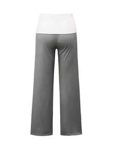 Sunshine Girl Pink Striped Straight Pants, White Ruffle Waist, Women Summer Back To School, Valentine's Day, Casual Commute Wear Spring - 黑色 - 查看 5