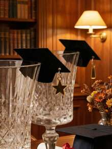 1pc/5pcs Acrylic Graduation Cap Wine Glass Pendant, Graduation Cap Converted Glass Decoration Hanging Ornament With Star/Tassel Pendant, Graduation Party Table Decor, Suitable For Champagne Flute And Wine Glass Graduation Decoration - Shatterproof Glass Decor, Perfect Champagne Flute And Glass Graduation Party Tableware - View 4