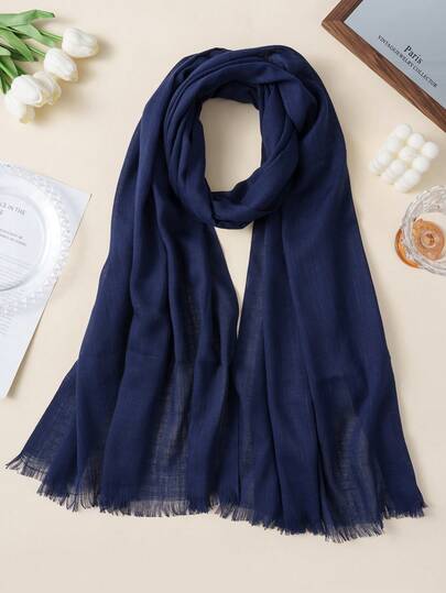 1 chiếc khăn choàng cổ bằng vải dệt màu trơn 120g, thoáng khí, chất liệu giống như vải lanh, có tua rua, dành cho nữ, thích hợp để mặc đi làm.