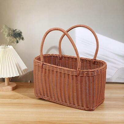 1 Giỏ đan mây đa năng - Thích hợp để đựng trái cây, rau củ, đồ ăn nhẹ và đồ dùng dã ngoại | Khung bằng nhựa polypropylene bền chắc