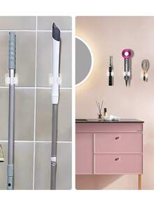 8Pcs Broom Holder Wall Mounted Self Adhesive Mop Holder Wall Mount No Drill Broom Clips Brush Hook Broom Bracket Organizer Clip Self-Adhesive Brush Organizer For Bathroom Kitchen Office Closet Garden - White - View 2