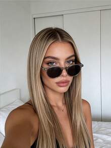 一副女士细框圆形太阳镜，UV400 防紫外线，经典波西米亚风格，玳瑁色镜腿，街头风拍照设计 - 彩色 - 查看 10