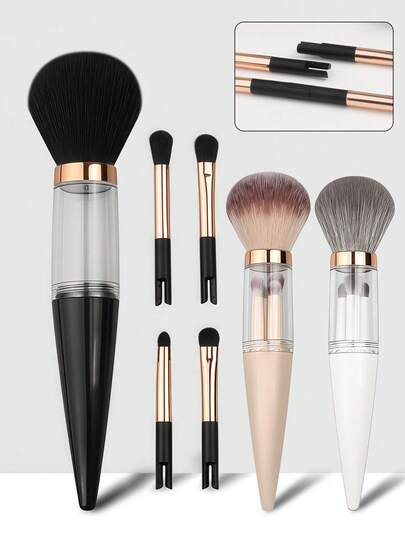 SEPROFE 5-In-1 Makeup Brush Set, Portable Storage Design Large Powder Brush, 4pcs Combinable Eyeshadow Brushes, Premium Handle, Ultra Soft Fibers Contour Face & Eyes Naturally, Suitable For Daily Or Travel Makeup