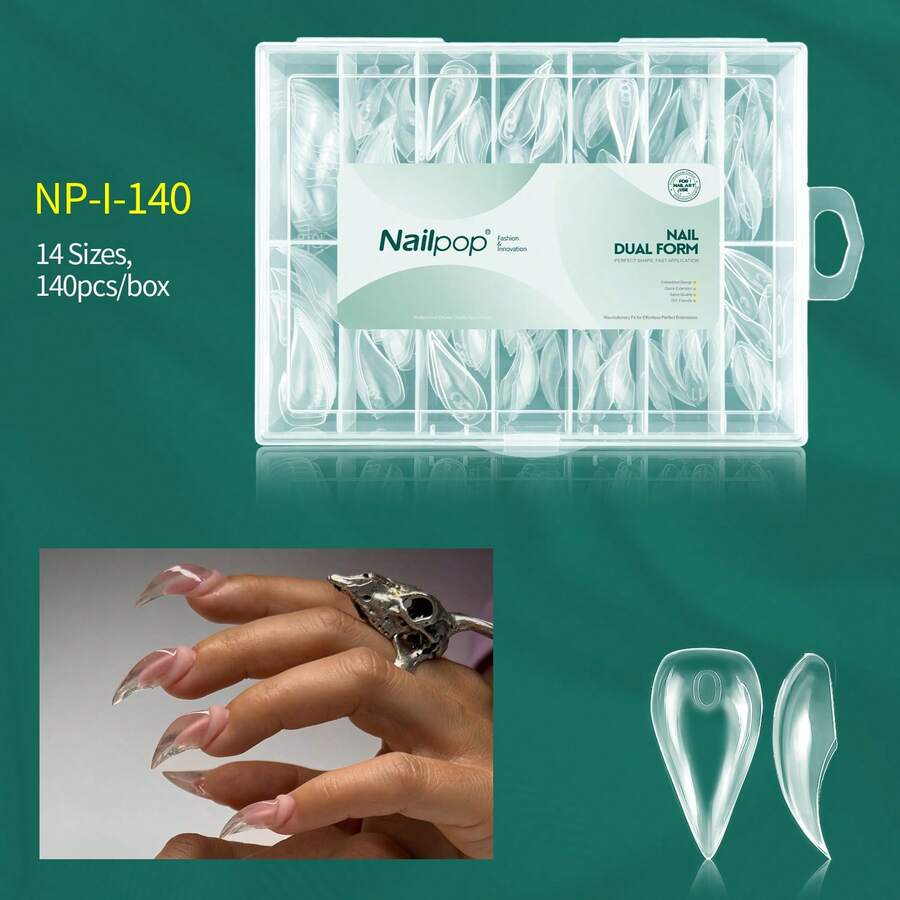 Halloween Short Cat Claw Curved Stiletto Nail Dual Forms For Poly Gel Extension Of 3D Eagle Hawk Curve Sculptural Acrylic Nails, Reusable Full Cover Molds Nail Art Design - 彩色 - 查看 1