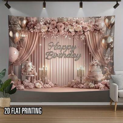 1 Peça Painel de Fotografia Decorativo de Festa de Aniversário Elegante Impresso em 2D, Tecido de Poliéster, Adequado para Quarto, Jardim, Decoração de Casamento, Ideal para Decoração de Festa de Aniversário, Festa Feriado, Decoração Doméstica, 2D Plano