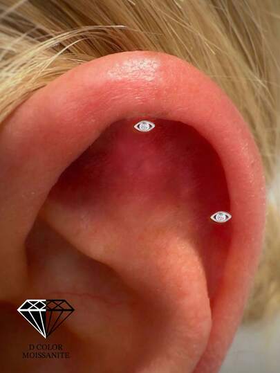 EleRunis 1PC 0.1ct Moissanite Diamond 925 Sterling Silver Eye 18K Gold Plated Flat Back Cartilage Helix Threaded Piercing Fine Jewelry For Daily Wear Wedding Party Engagement Anniversary Valentine's Day