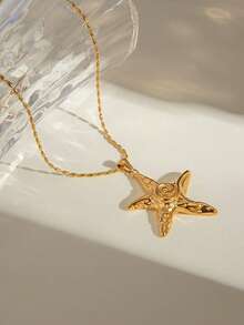 RAYQUEEN 1pc INS Style 18K Gold Stainless Steel Vintage Oversized Spiral Starfish Pendant Necklace, Suitable As Gift - Yellow Gold - View 2