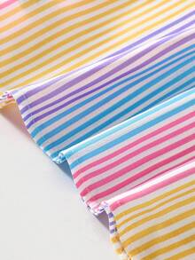 Colorful Striped Floral Strap A-Line Casual Dress, Suitable For Young Girls, Summer Gift, Beach Vacation - Multicolor - View 4