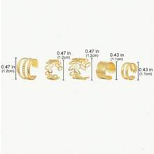 5 Peças Conjunto de Brincos Ear Cuff de Liga de Aço Inoxidável, Brincos de Cartilagem Falsa, Clipes de Orelha Ajustáveis Sem Piercing, Adequados para Férias, Uso Diário, Festa, Presente - Dourado - Visão 4