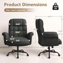 Office Desk Chair, High Back Executive Computer Chair, Ergonomic Big And Tall Adjustable PU Leather Chairs With Padded Armrest For Long Time Sitting,Thanksgiving,Christmas Gift - 黑色 - 查看 7