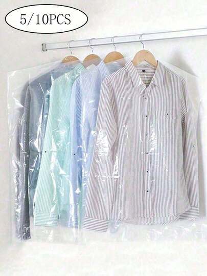 10pcs Transparent Plastic Dust Covers, Clear Garment Dust Bags, Hanging Clothes Dust Protectors, Plastic Suit Dust Bags, Plastic Hanging Clothes Storage Bags Suitable For Shirts, Suits, Dresses, Coats, Portable Dust-Proof Clothing Bags, Back To School Essential