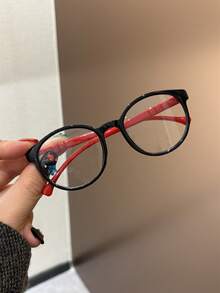 1副儿童可爱椭圆形镜框防蓝光透明眼镜，适合日常阅读、上学、服装装饰、礼物，透明镜片返校配饰，休闲，适合男孩和女孩，日常生活，阅读，看电视，玩游戏和手机，透明镜片护眼时尚眼镜，拍照道具，日常服装装饰。 - 無色 - 查看 7