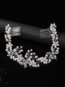 1pc Crystal & Rhinestone Decor Bridal Bridesmaid Hair Comb, Luxurious Hair Accessory For Wedding, Banquet, Party,Summer,Beach - 63322 Silver - View 8