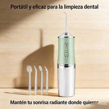 Irrigador bucal eléctrico, diseño inalámbrico, 3 modos, 4 boquillas, limpia los dientes, portátil, recargable, práctico para enjuagar las amígdalas, ideal para viajar, un regalo de cumpleaños estupendo. - Blanco - Ver 4