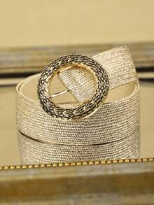 1pc Women's Boho Style PP Grass Waist Belt, Fashion Metal Buckle Waistband, Suitable For Daily Wear - A - View 9