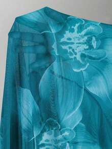 3pcs Women's Floral Print Elegant Sexy Backless 3D Flower Beach Dress Bikini Set, Spring/Summer Vacation - 薄荷藍 - 查看 7